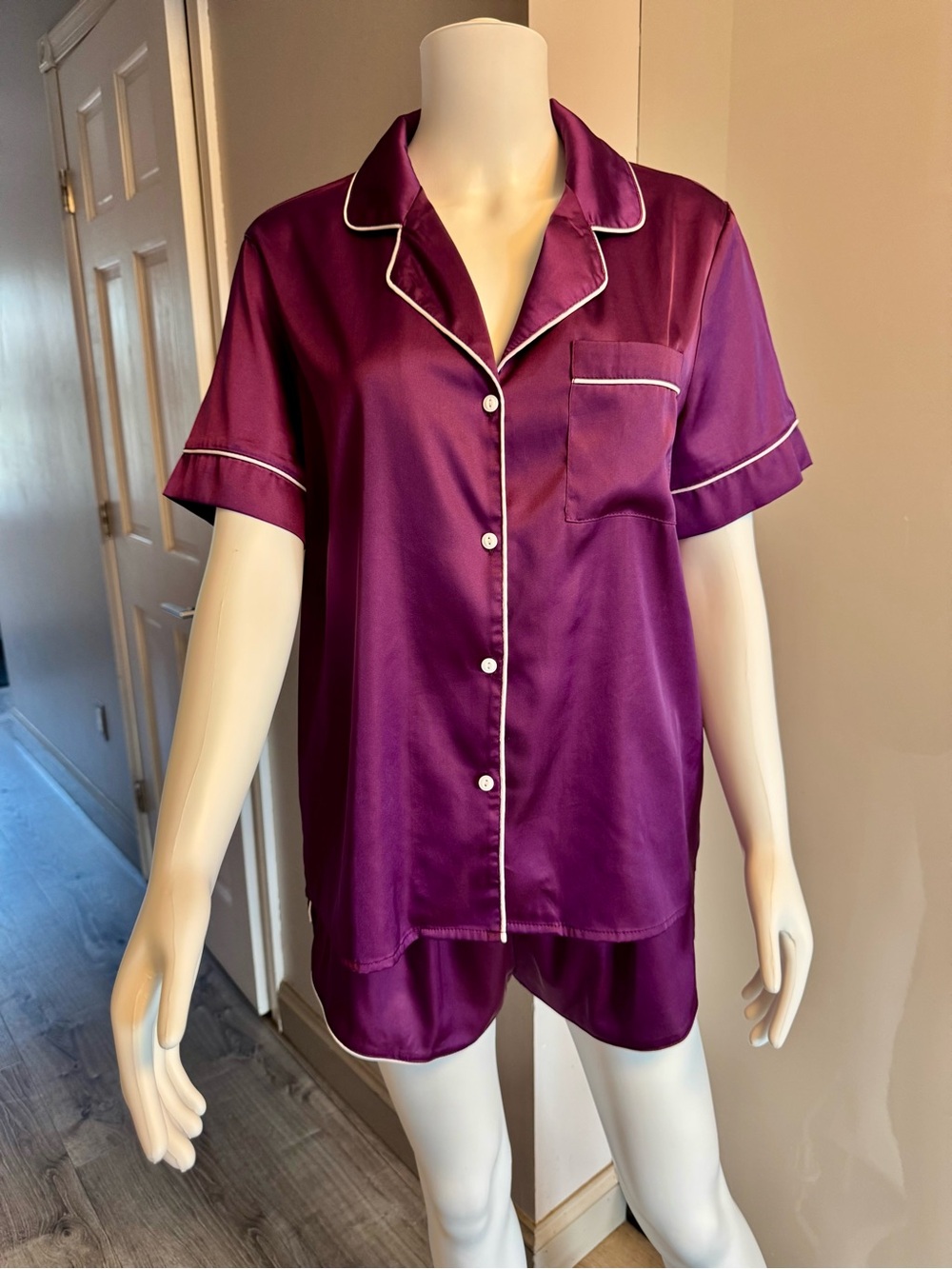 Silky Women's Short PJ Set in Deep Purple with Contrast Piping size Medium